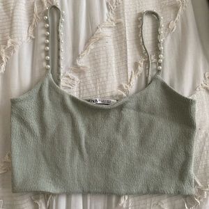 *ON HOLD*Zara pearl strapped cropped tank top